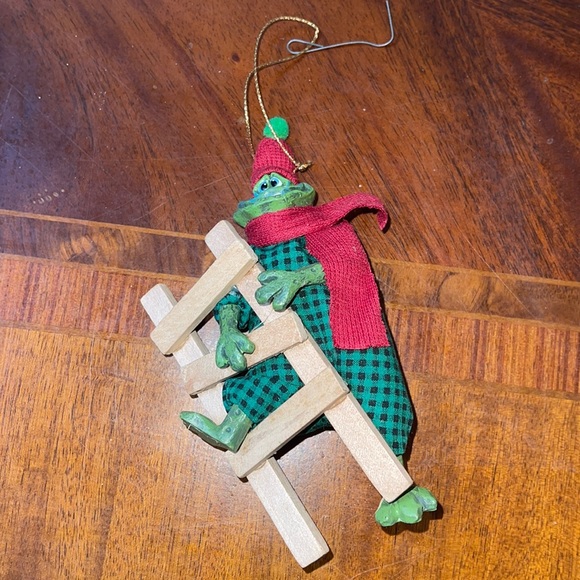 Winter Frog on Xmas Ladder Ornament - Picture 1 of 4